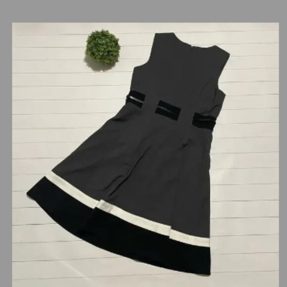 Calvin Klein Gray Black Fit Flare Belted Classic Office Dress Women’s Size 16 W - Picture 3 of 16